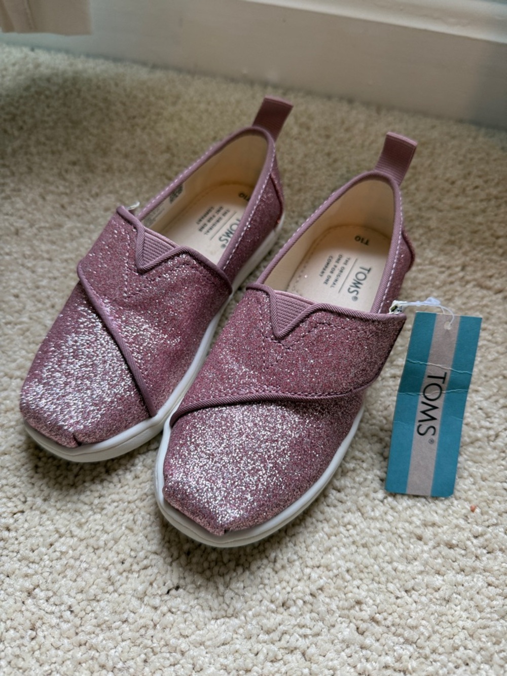 TOMS Pink Glitter velcro strap Slip-On Sneakers